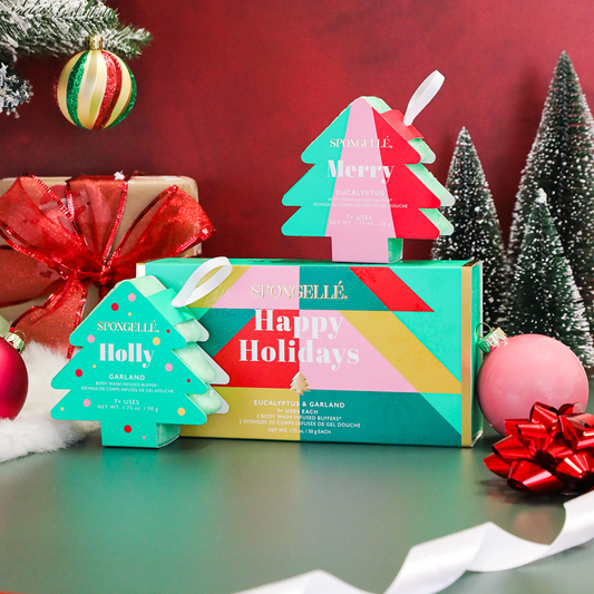 Holiday tree gift set with festive box and two tree-shaped scent tags