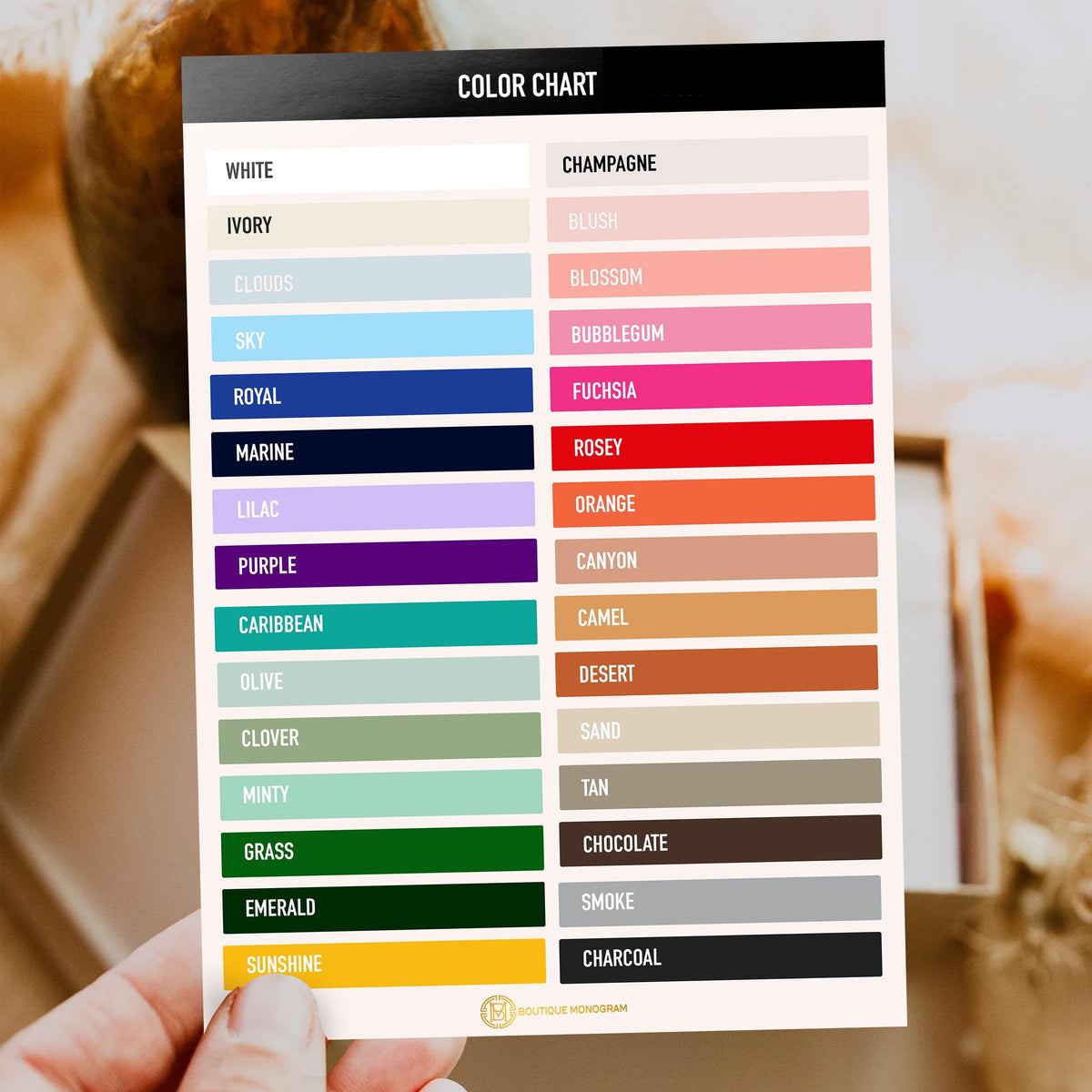 Color chart for the Custom Monroe mahjong mat