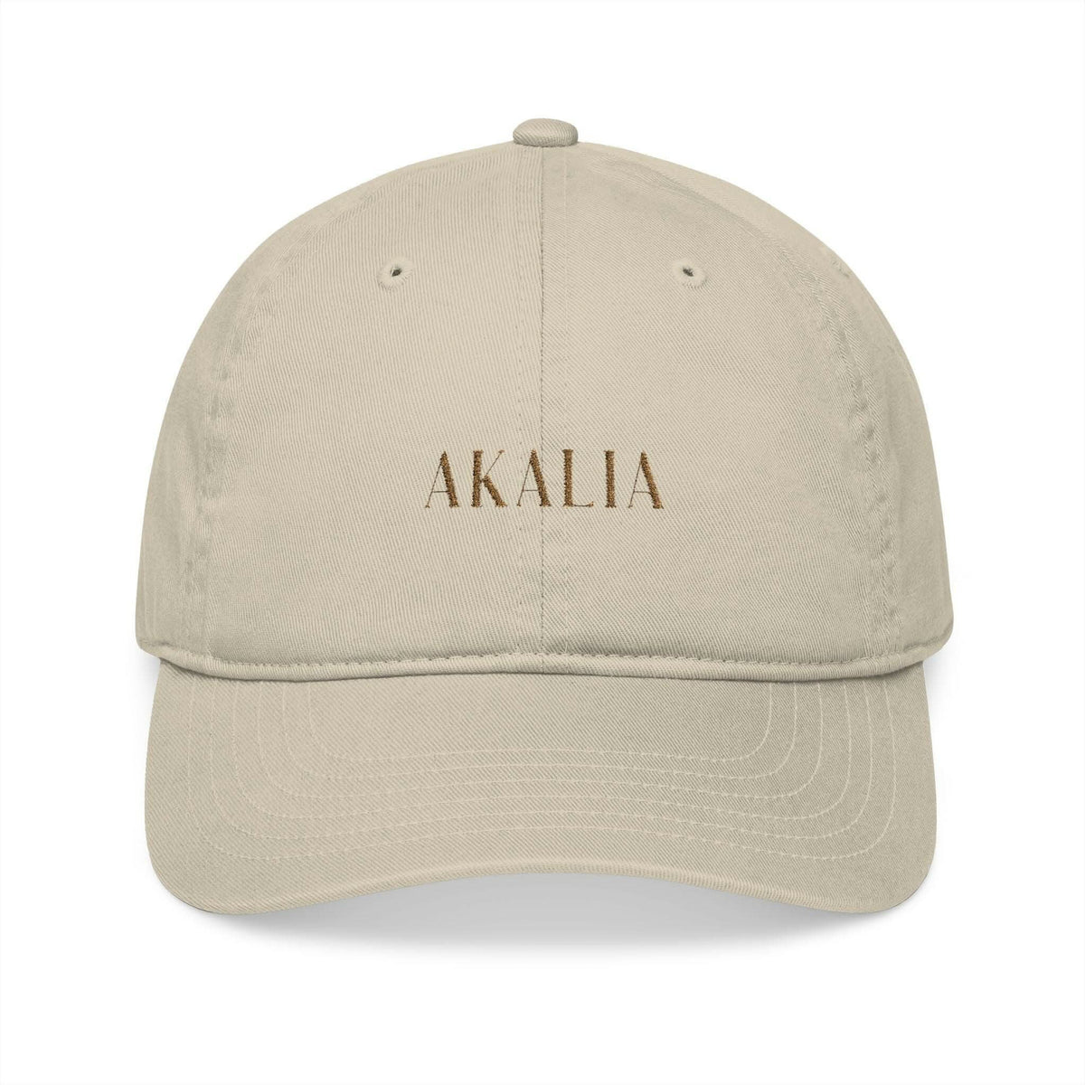 Oyster baseball cap with AKALIA logo and curved brim.