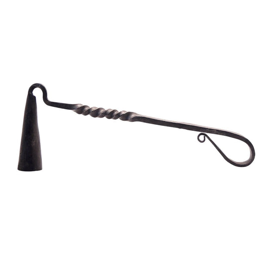 Wrought iron candle snuffer with tapered bell and twisted rod handle