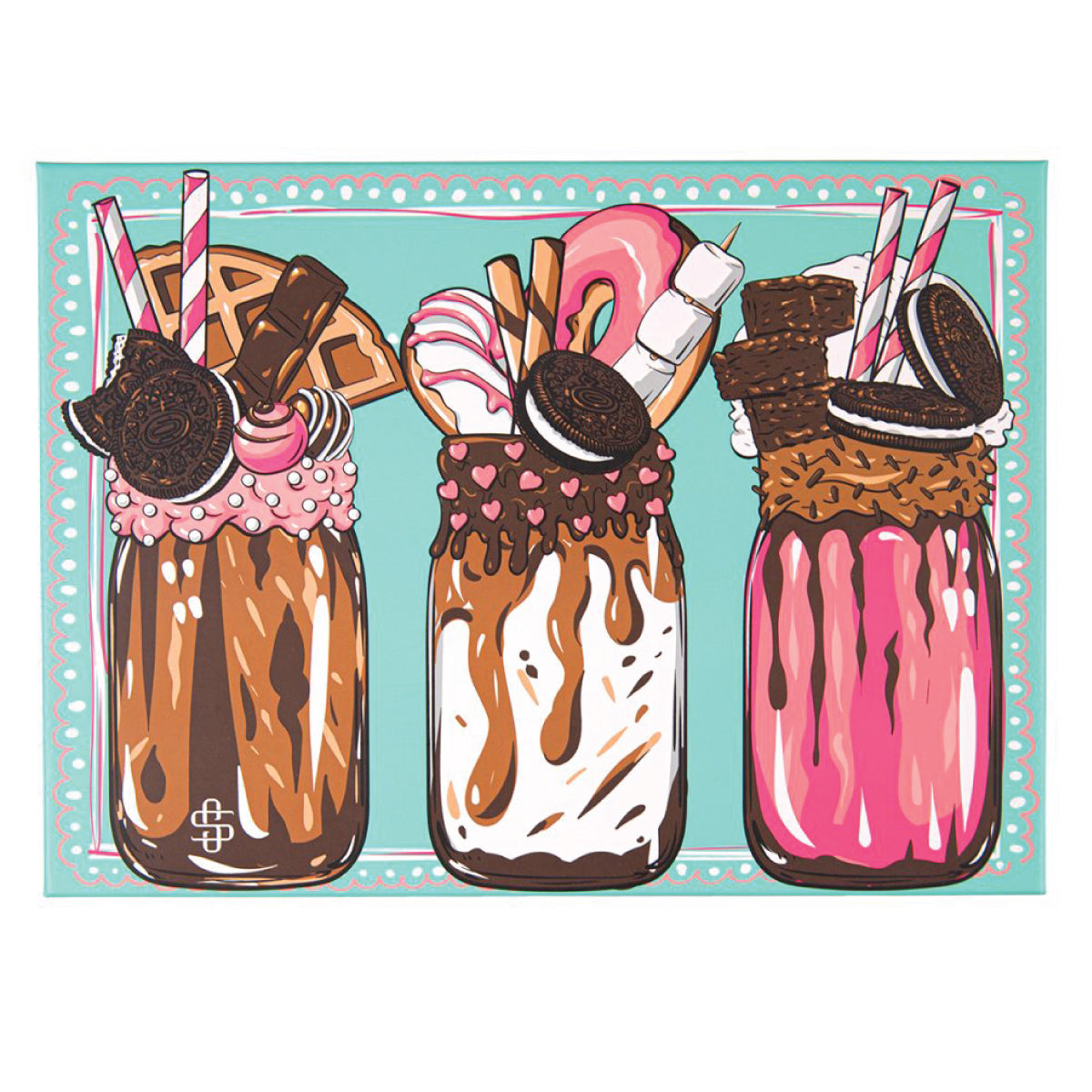 1000-piece puzzle with three dessert jars illustration on colorful background