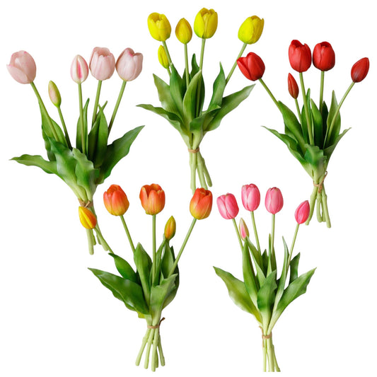 Multicolor tulip bundle bouquet with pink, yellow, red, and orange flowers