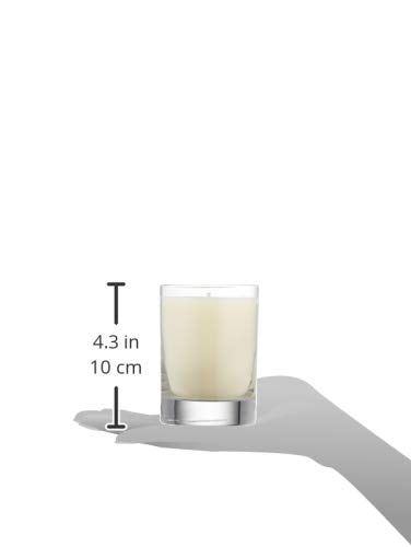 Clear glass candle with white wax, approx 4.3 in height