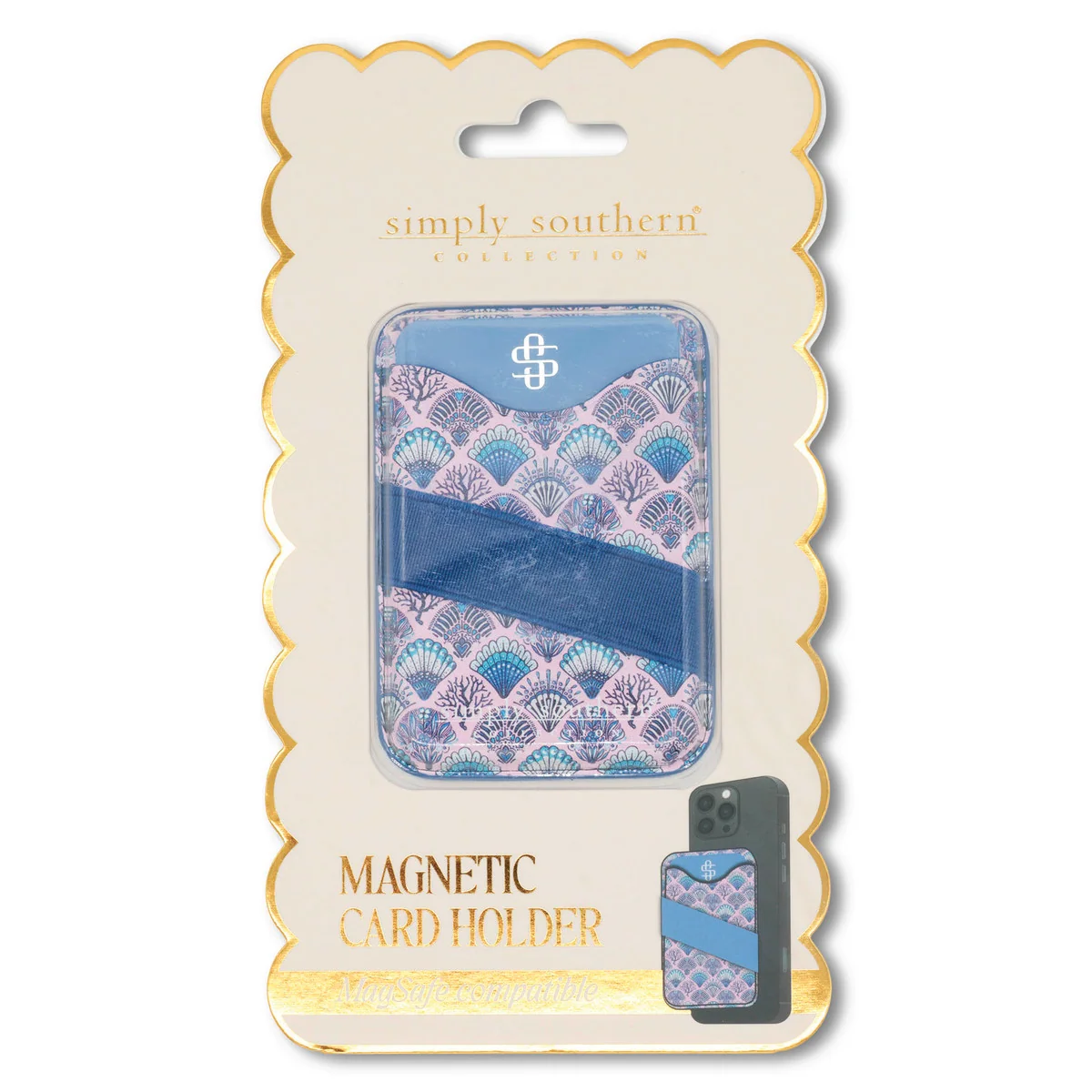 Simply Southern® magnetic card holder wallet, purple shell fan pattern