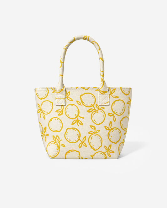 Ochre lemon print tote bag with sturdy top handles