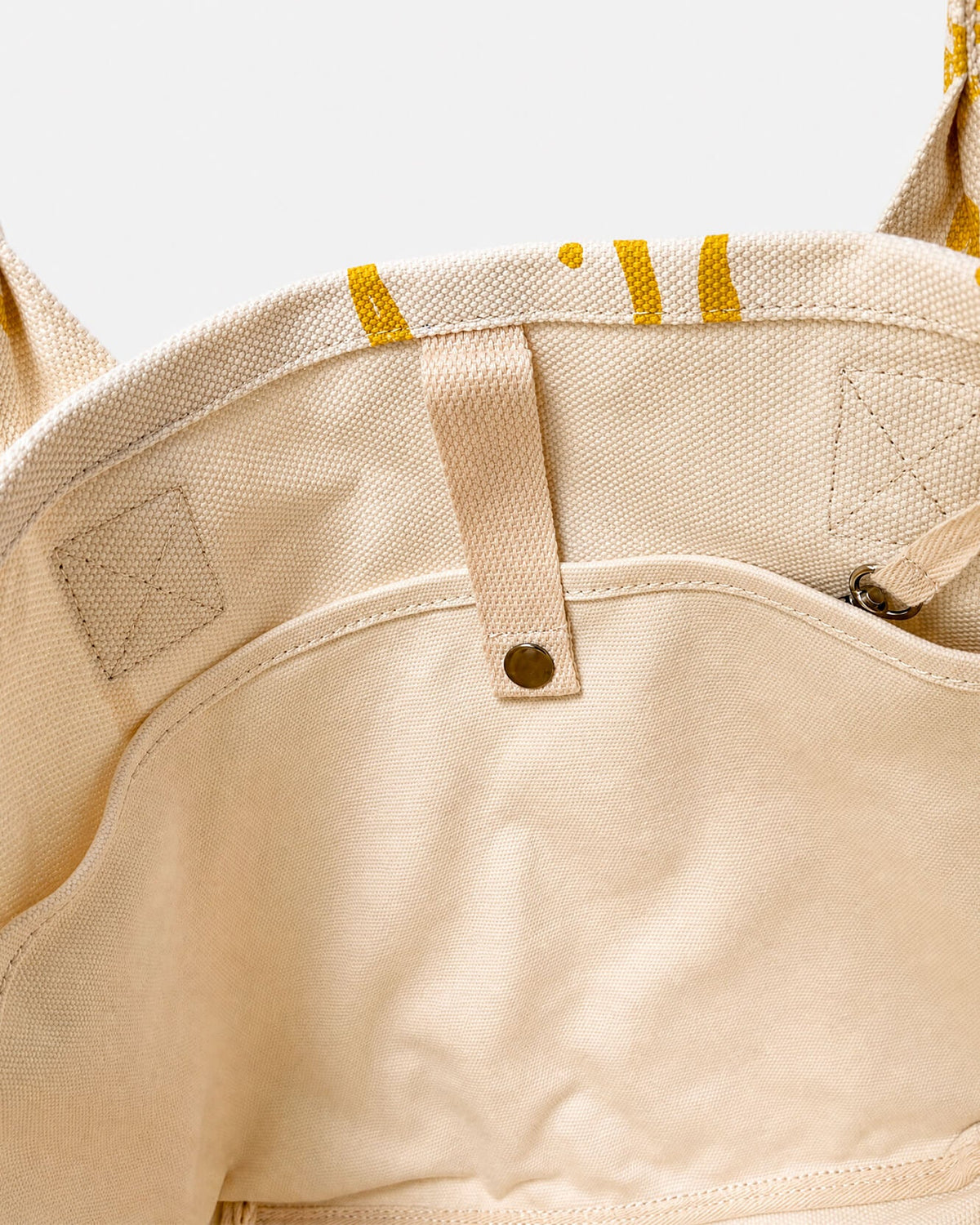 Tote bag top with snap button and lemon print fabric trim