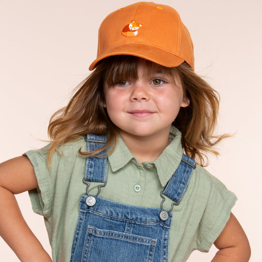 Vintage Orange Kids Baseball Hat: Little Fox, Soft Cotton (3-6/7 Years)