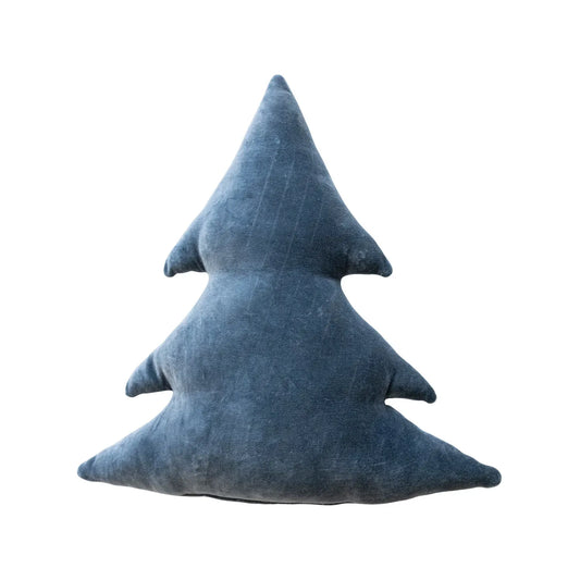 Navy tree-shaped velvet pillow with three protruding side branches