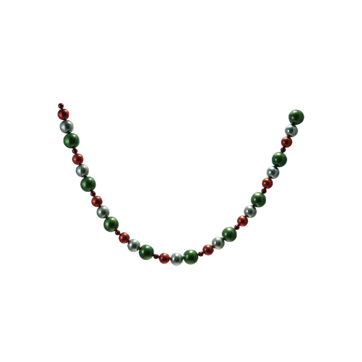 Green and red plastic ball garland string with metallic balls, long curve