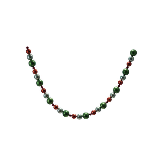 Green and red plastic ball garland string with metallic balls, long curve