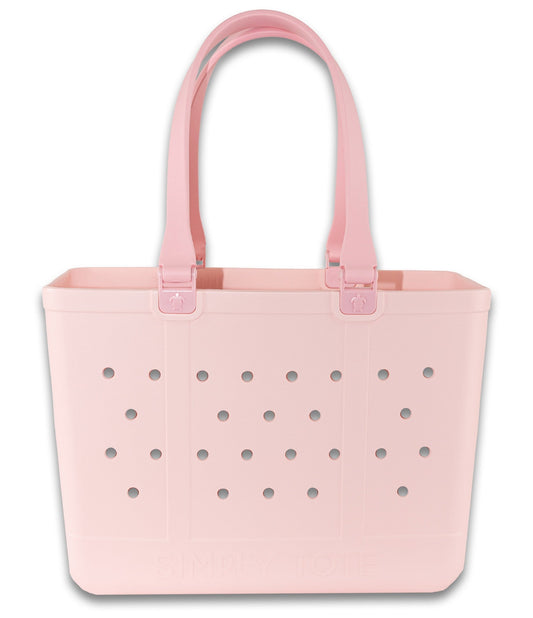 Pink large tote bag with perforated dot panels and double top handles