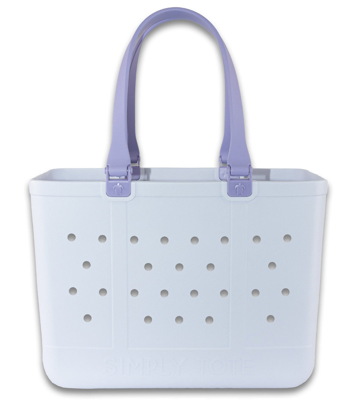 Lavender large tote bag with perforated dot panels and double top handles