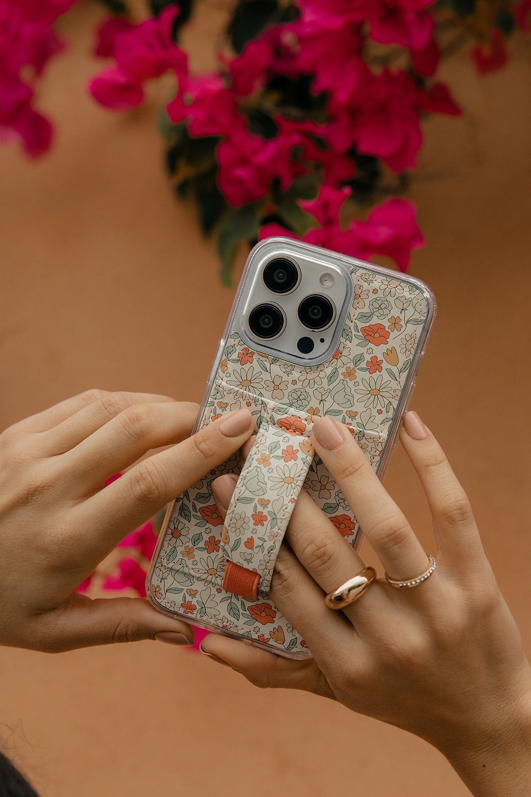 Blossom Bliss clear floral phone case with pink and orange blossom print