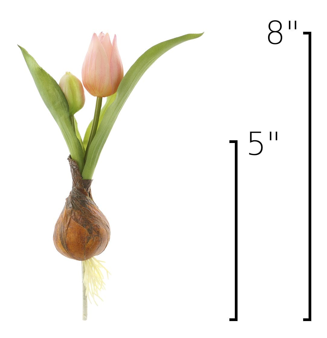 Soft pink tulips with faux bulb on a pick, 8 in tall and 5 in wide