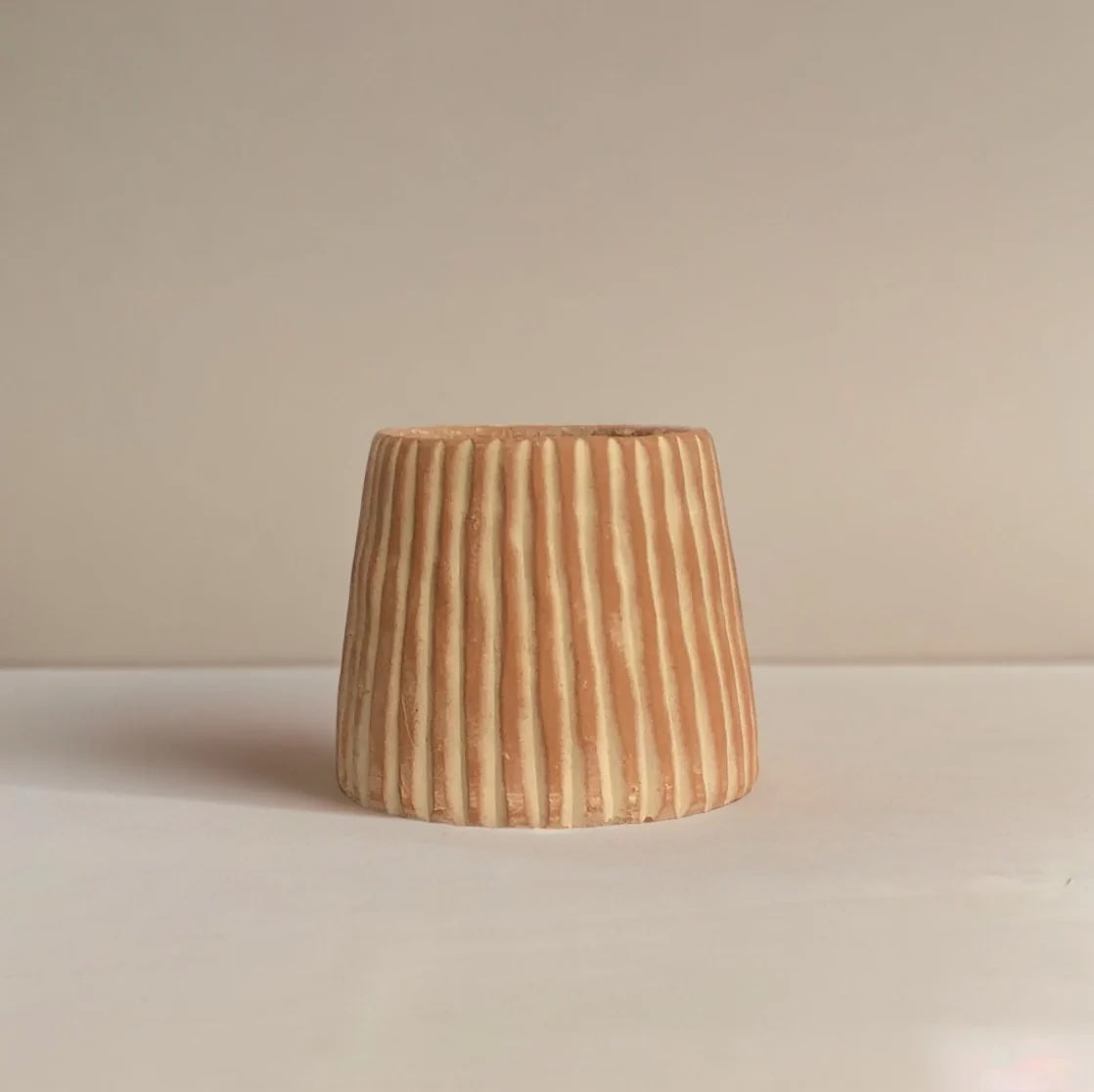 Elvira Planter ceramic planter, ribbed design, light tan