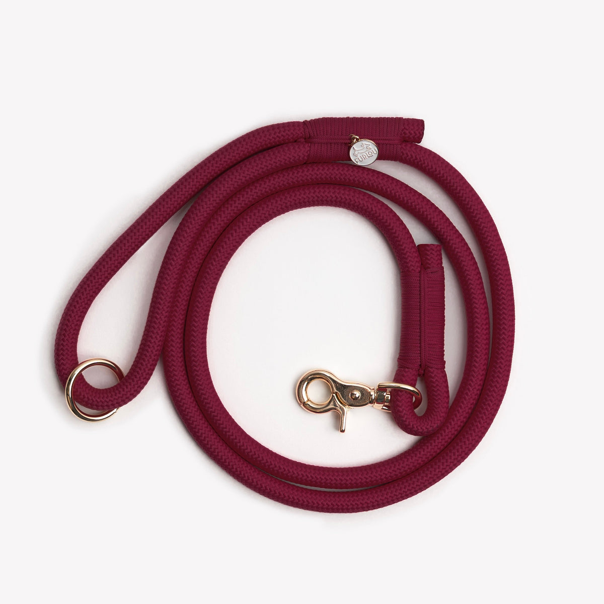 Bordeaux braided rope dog leash with gold hardware and clasp