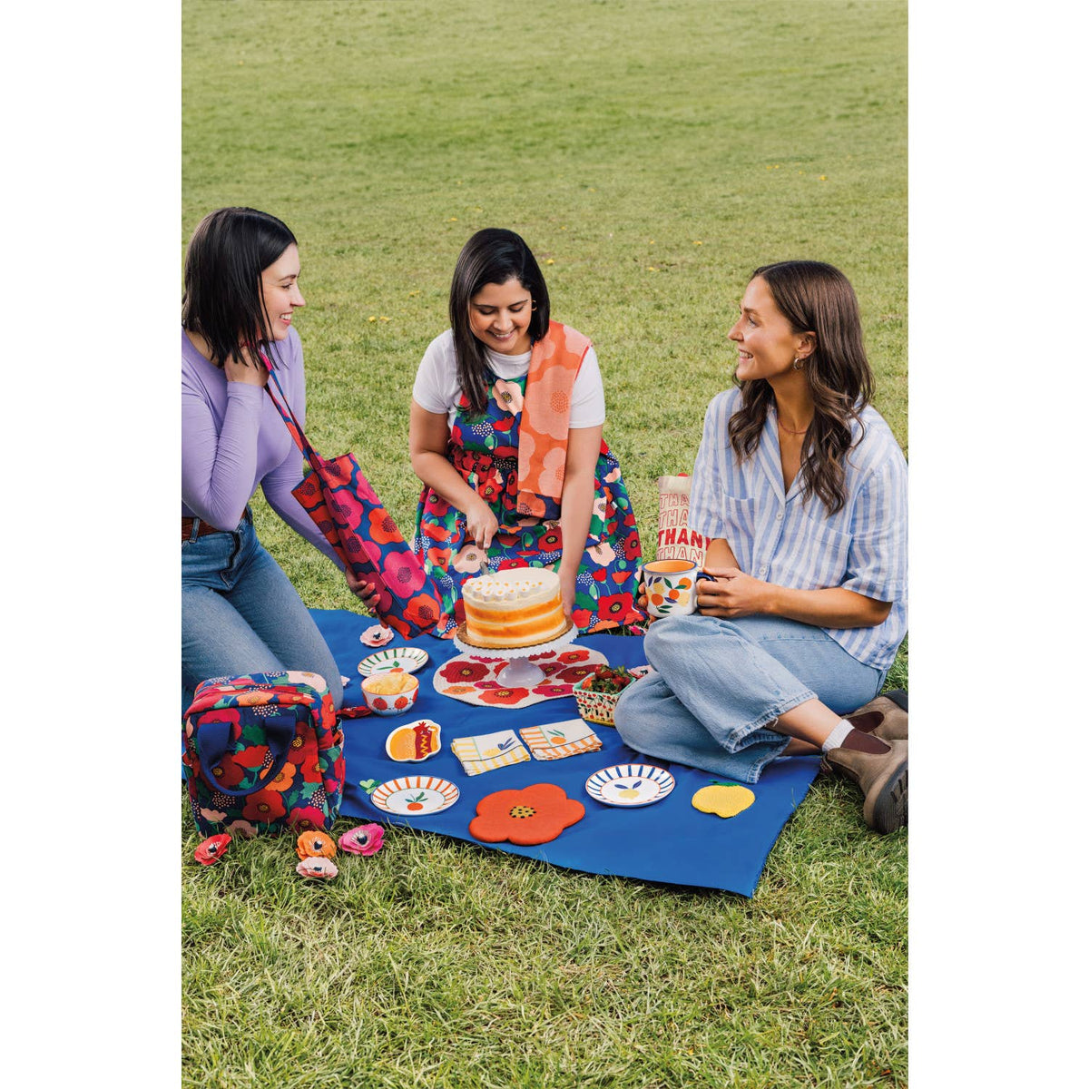 Citrus mini plates on a picnic blanket, round fruit designs