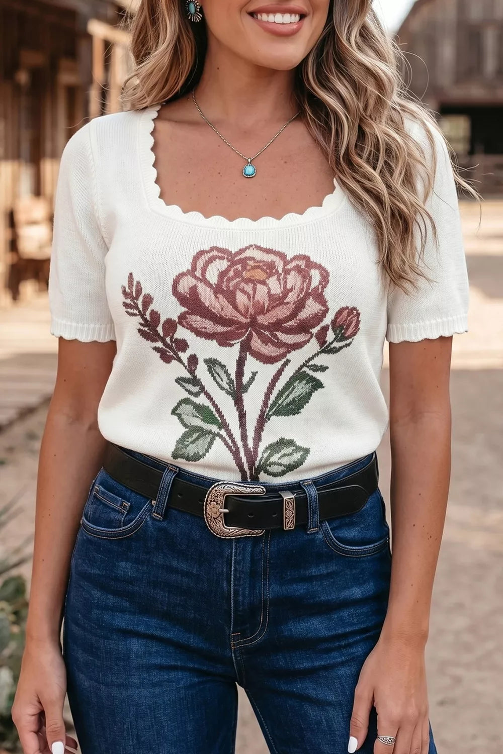 Granny Chic Scalloped Knit Top