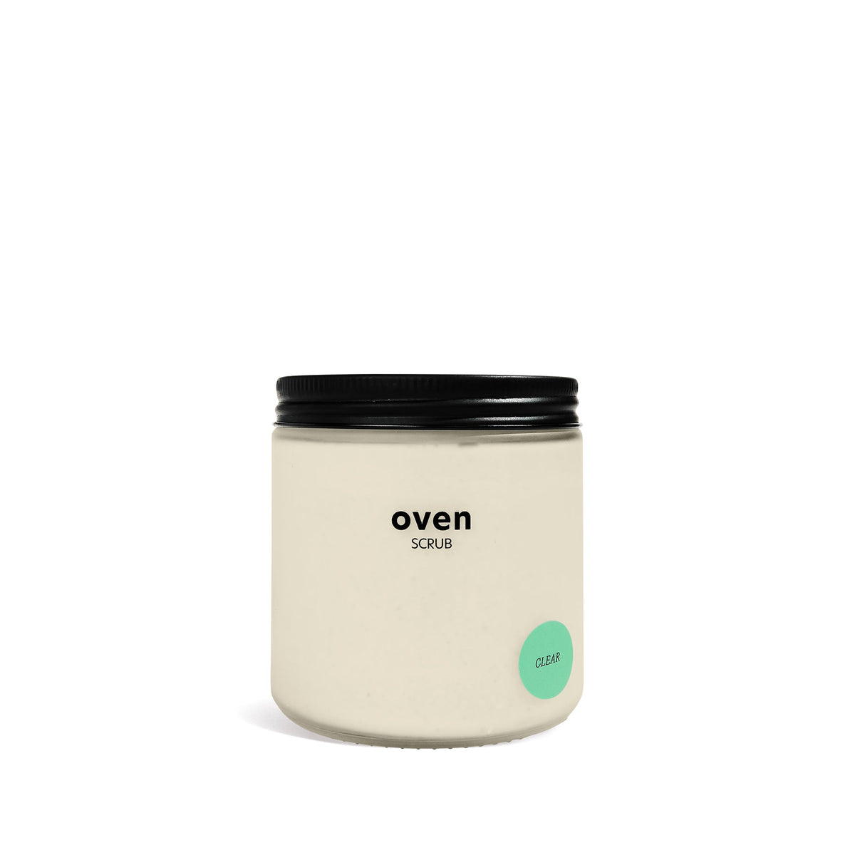 Oven scrub jar with black lid and cream cleanser, clear scent option
