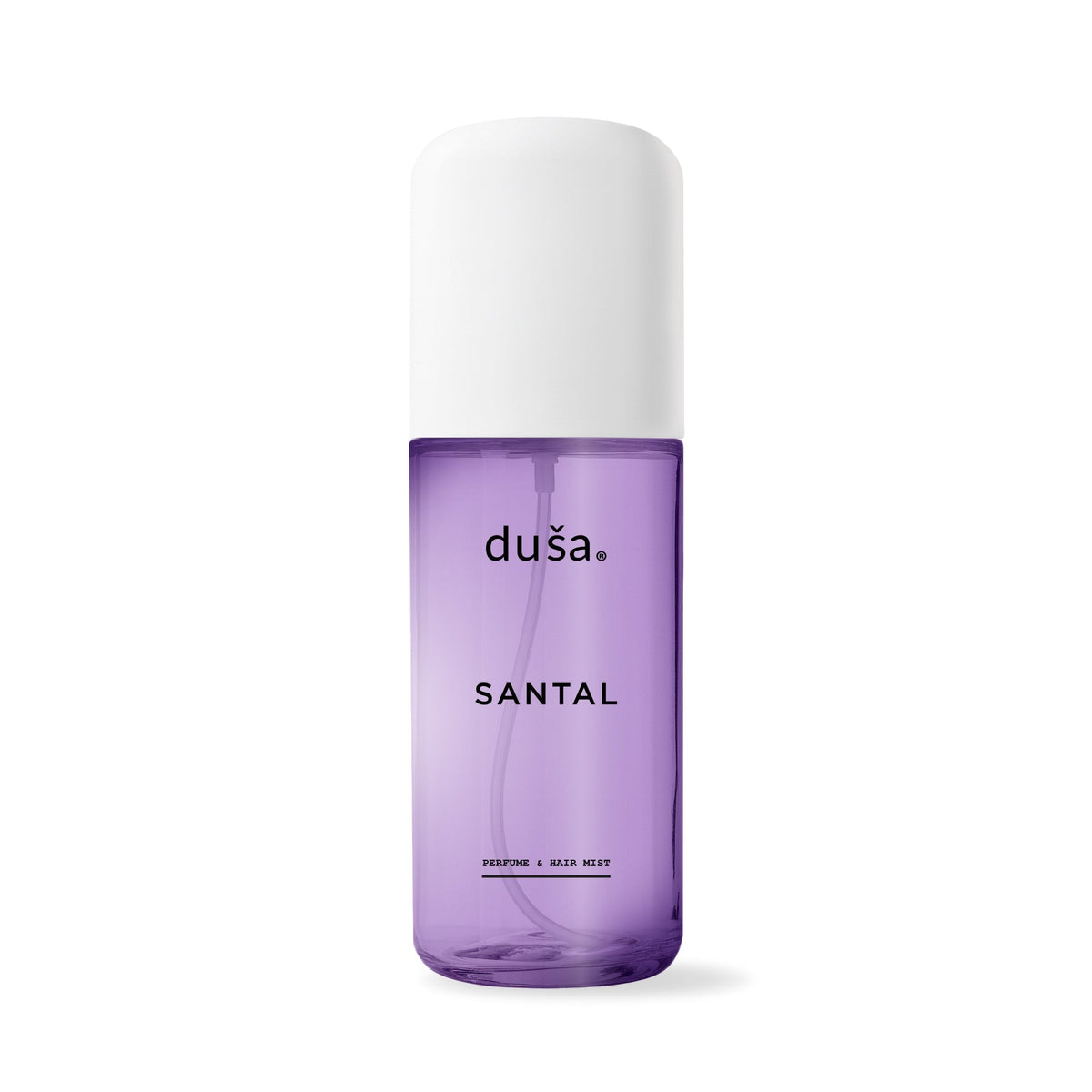 SANTAL perfume mist hair and body spray in a purple bottle with white cap