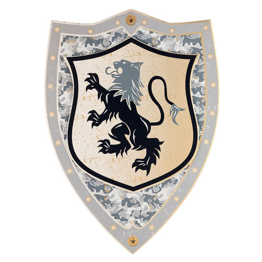 Kids costume shield with lion dragon emblem, gray camouflage border