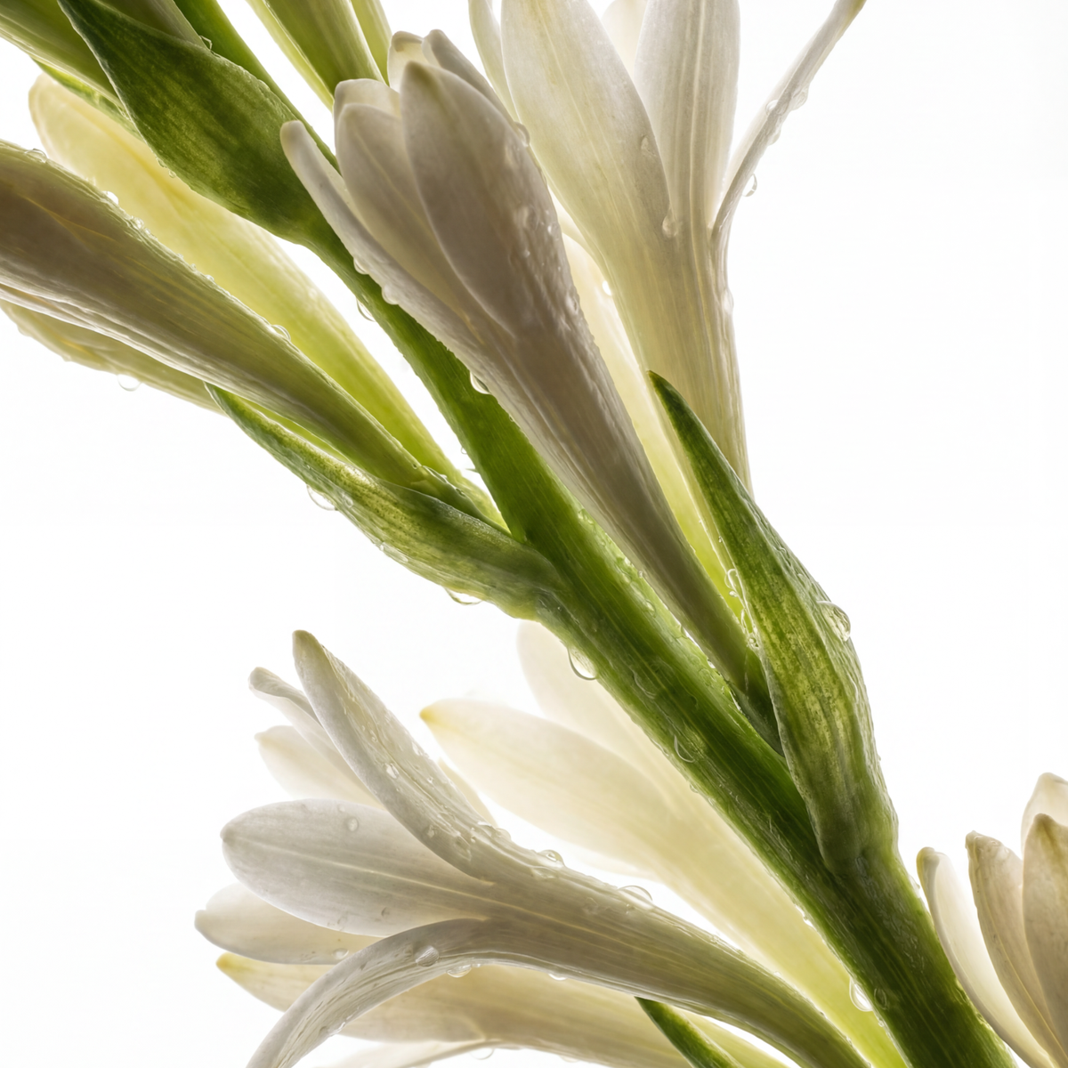 Tuberose flower stems and layered white petals