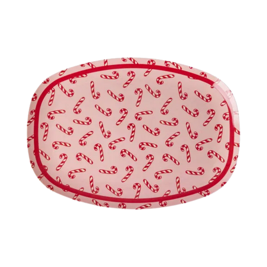 Melamine rectangular plate with red and white candy cane print