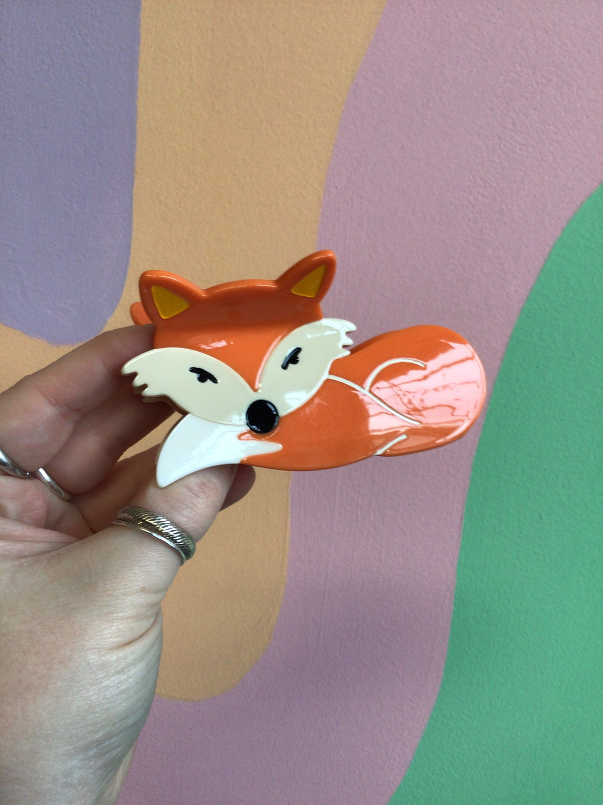 Fox animal hair claw clip, orange and white cartoon fox with pointed ears