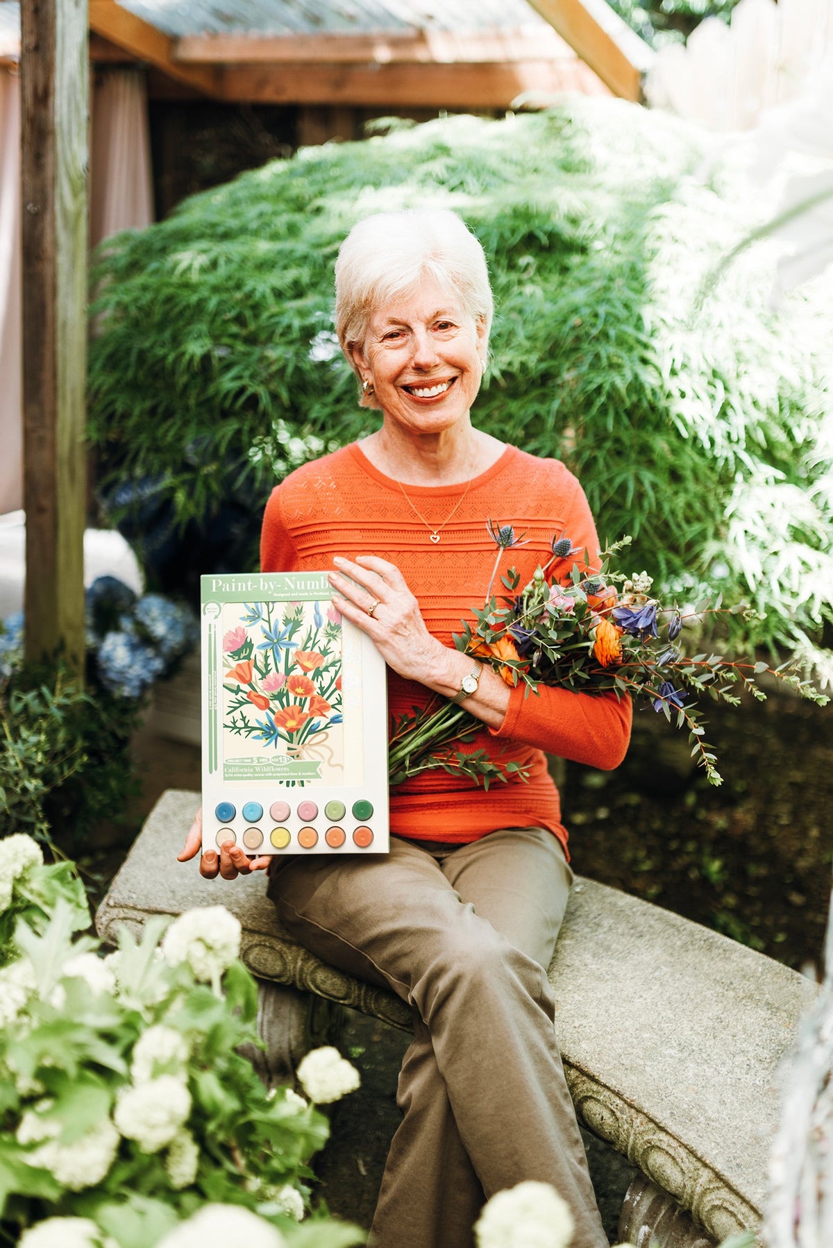 Wildflower paint-by-number kit in hand with floral template and multicolor paint circles