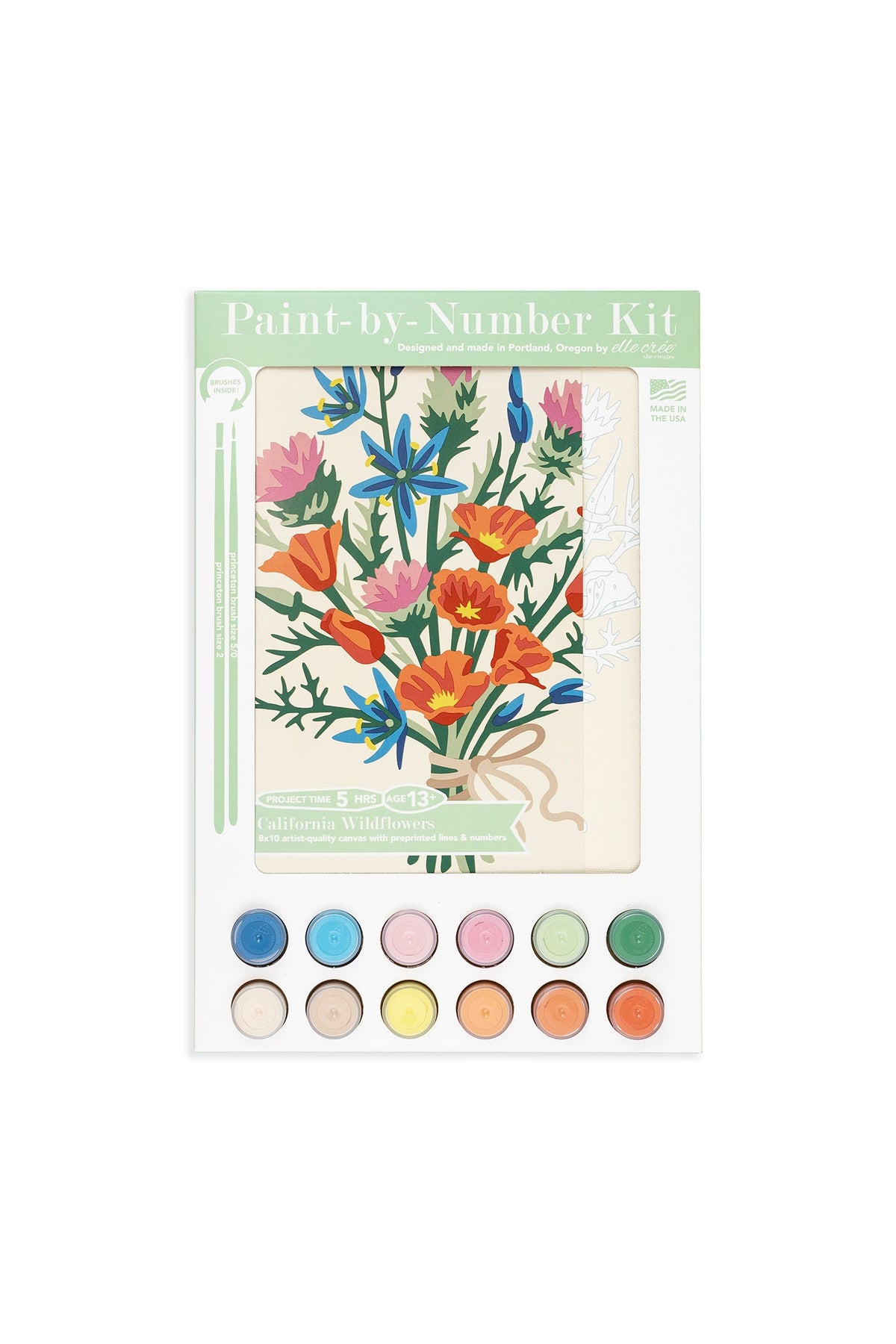 8x10 paint-by-number kit with colorful wildflower template and 10 paint color circles