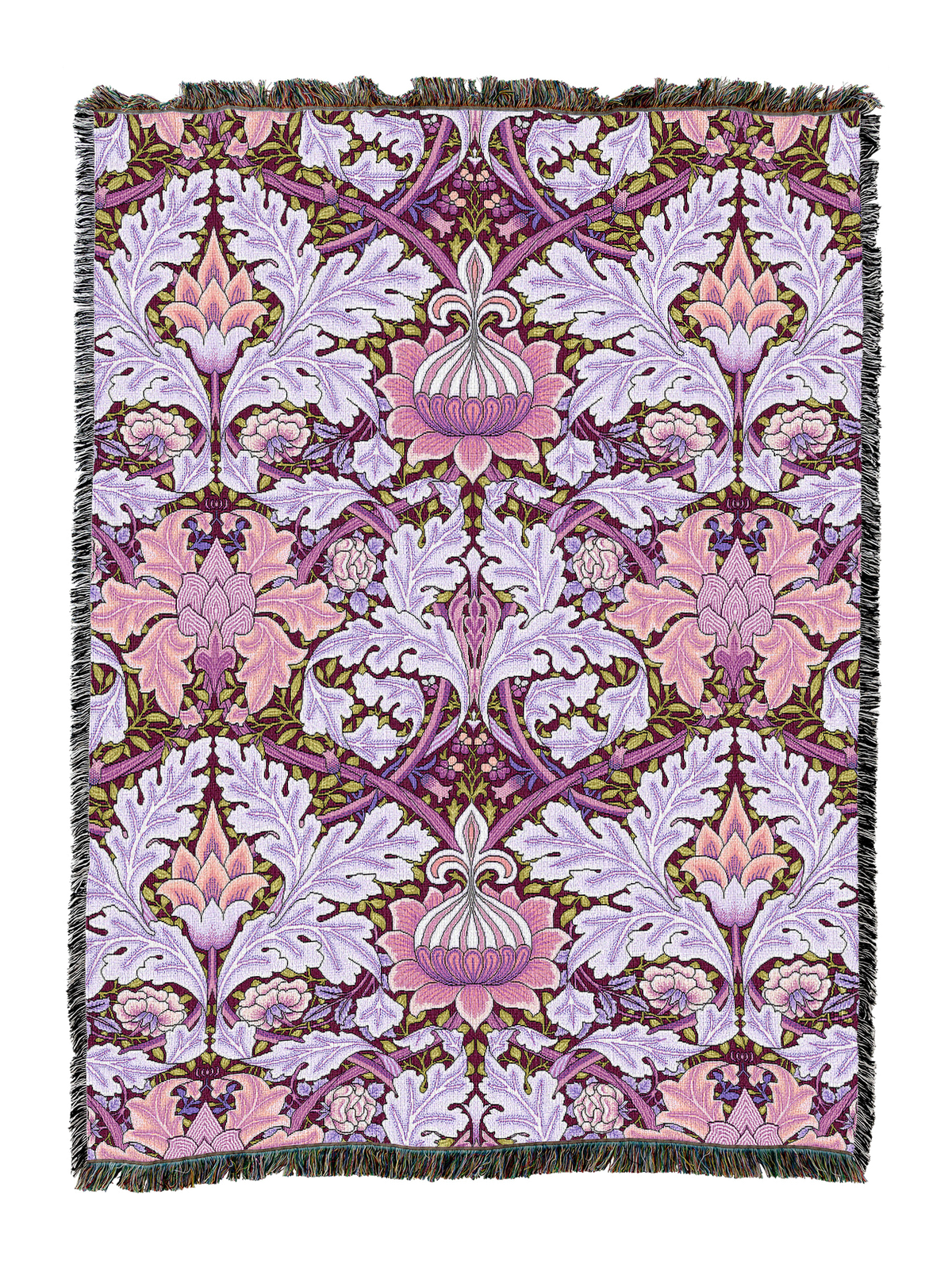 St James blanket in lilac with detailed blossoms and fringed edge border