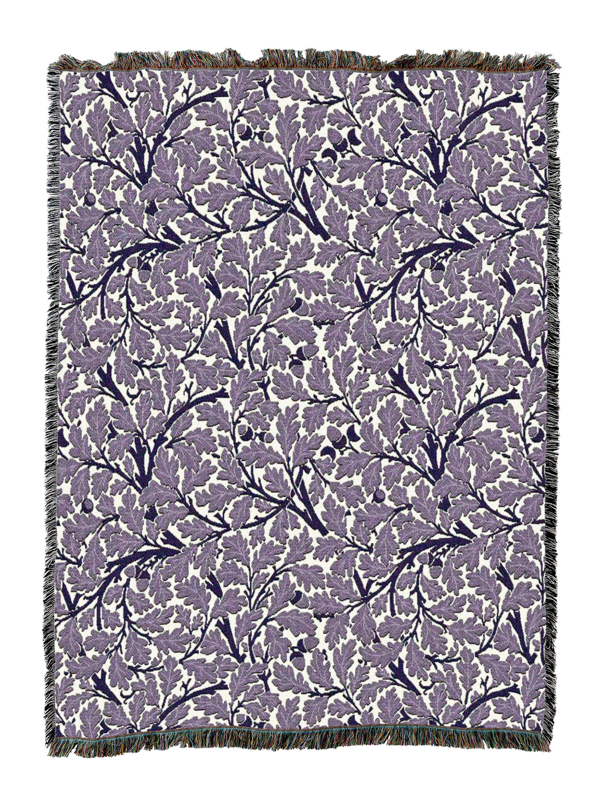 Leaf-pattern blanket in purple with dark green border trim