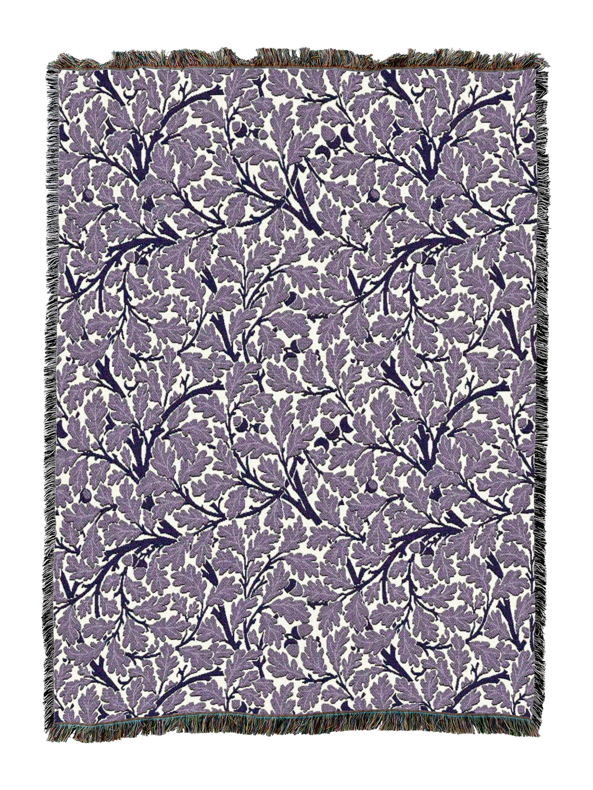 Leaf-pattern blanket in purple with dark green border trim