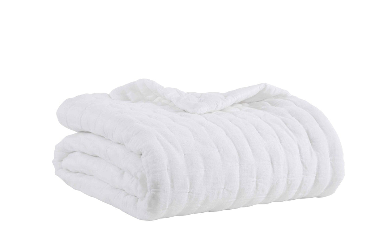 Stacked white pinched linen quilt folds, thick quilted texture and stitched channels