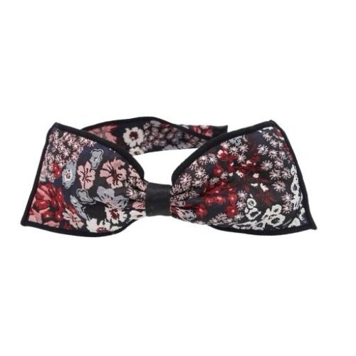 Floral jacquard bow headband featuring red berries and white blossoms