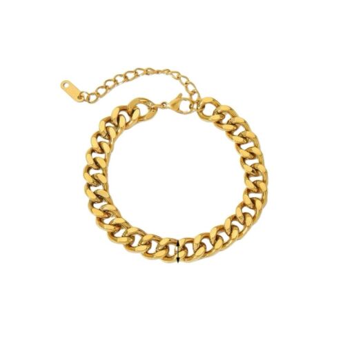 Gold-tone stainless steel link bracelet with curb chain and clasp