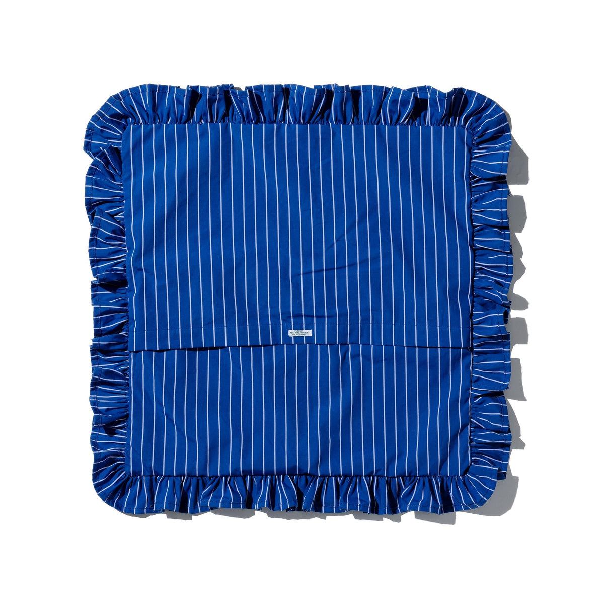Blue striped ruffle cushion cover with gathered edge trim, square front