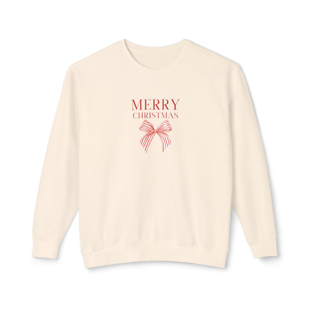 Ladies sweatshirt in ivory with 'Merry Christmas' bow graphic