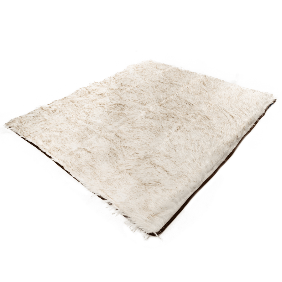 Off-white waterproof shag throw blanket, folded corner detail