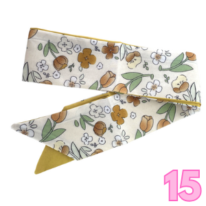 Beige scarf with botanical flowers print and golden accents