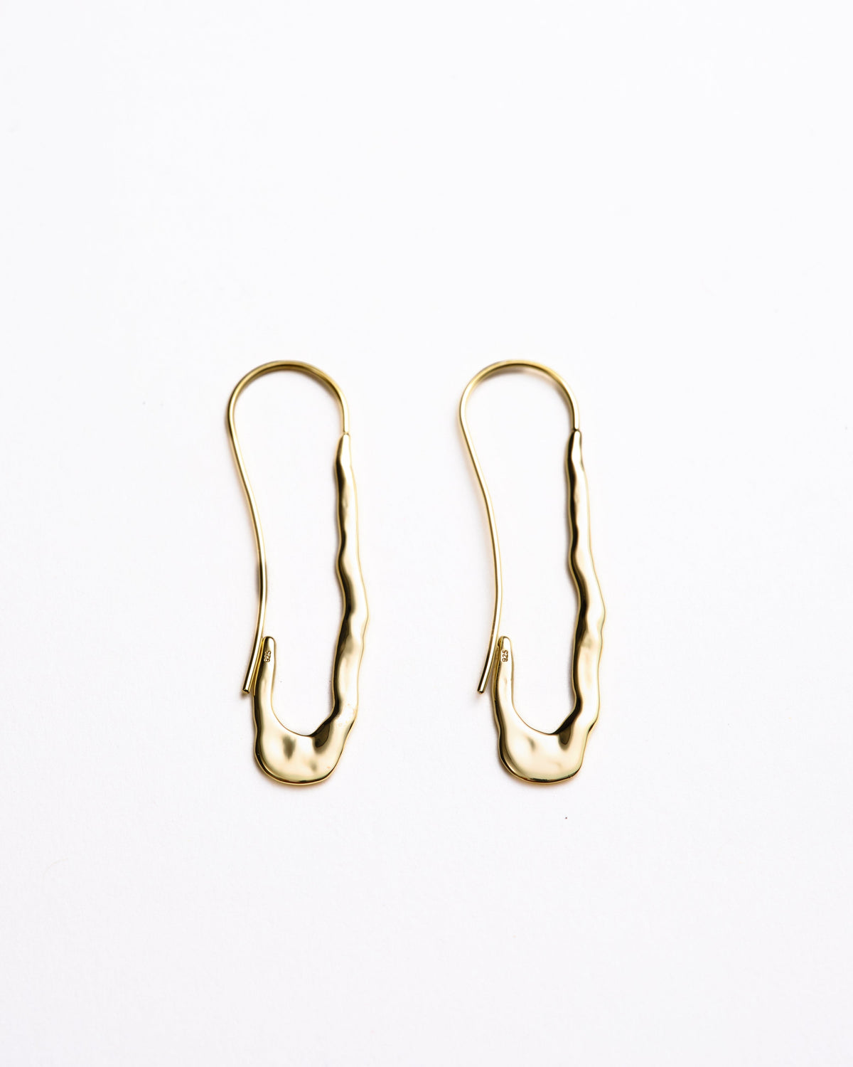 Large gold paperclip drop earrings, wavy molded links with hook backs