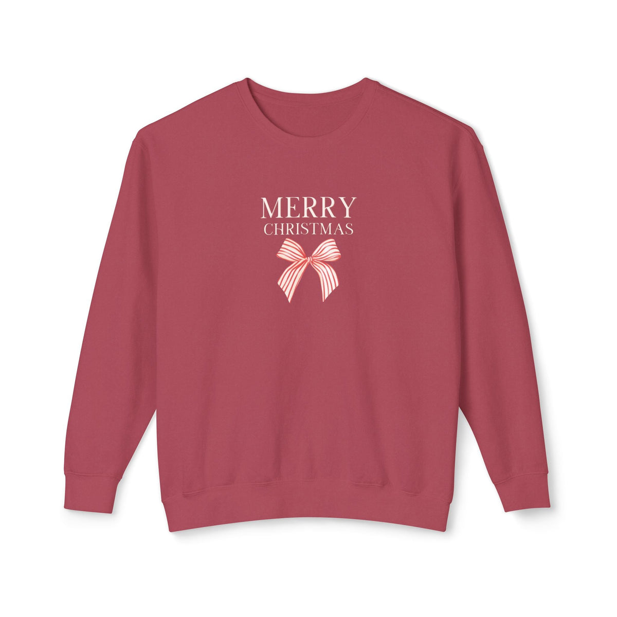 Ladies sweatshirt in crimson with 'Merry Christmas' bow graphic