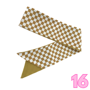 Tan and white checkered scarf with pointed end detail