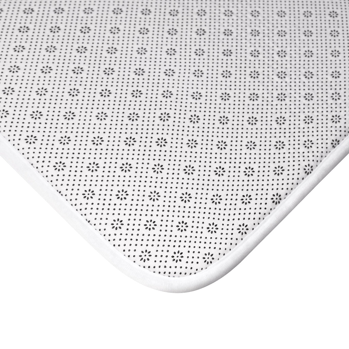 Non-slip bath mat underside with small dark dot pattern and rounded edge