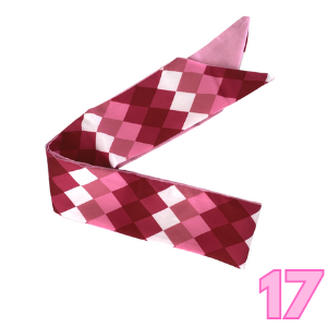 Pink scarf with red checkered pattern and light pink trim