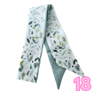 Light blue scarf with green botanical leaf print