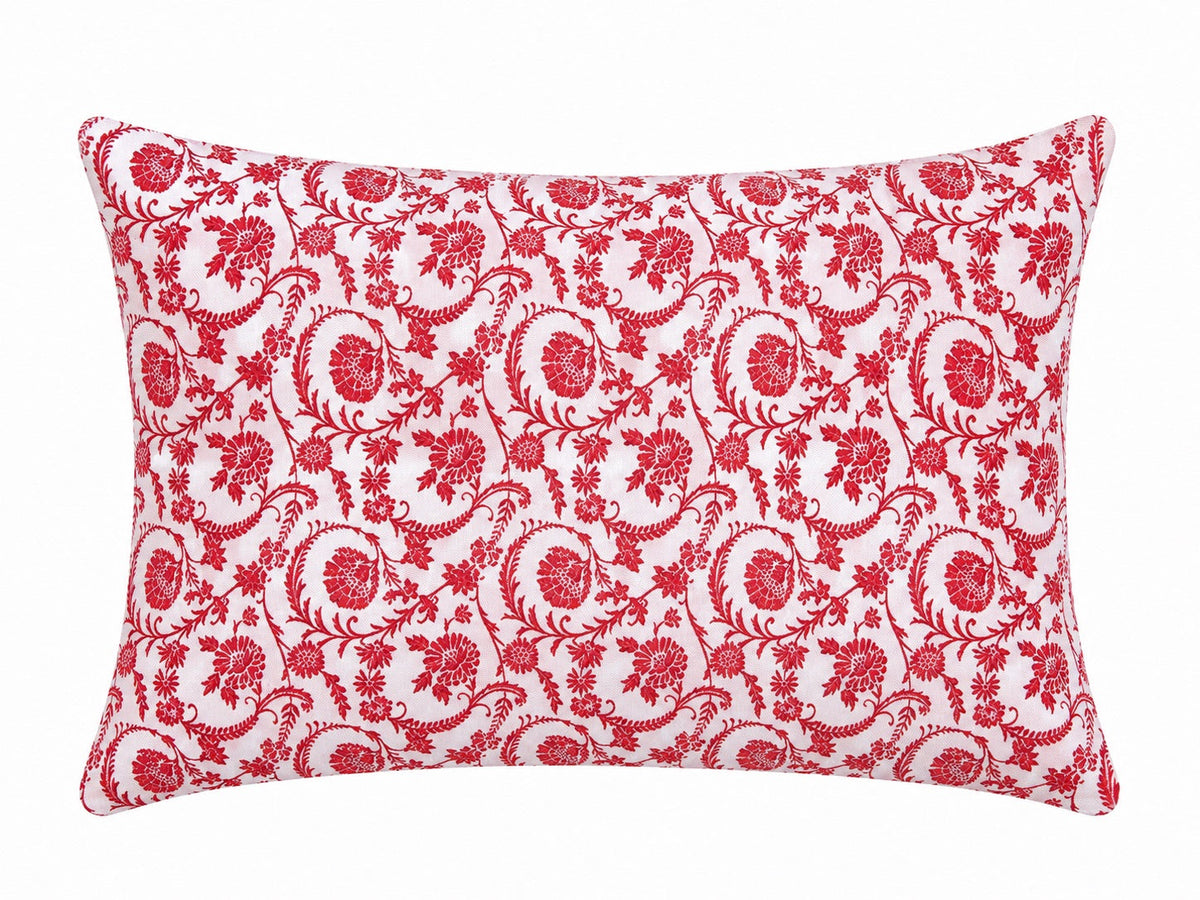 White pillowcase cover with a red floral toile print
