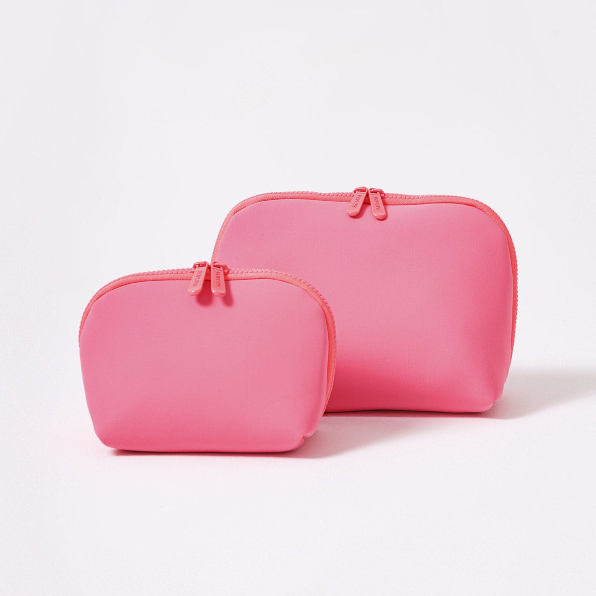 Neon pink makeup pouch set: large and small pouches with top zip closures