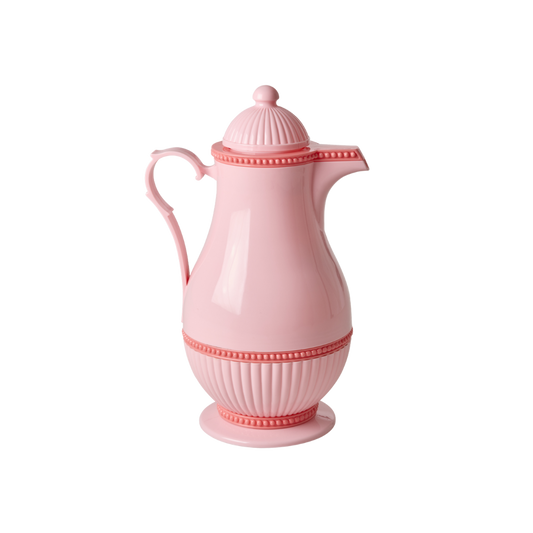 Pink insulated carafe with lid and handle, pour spout