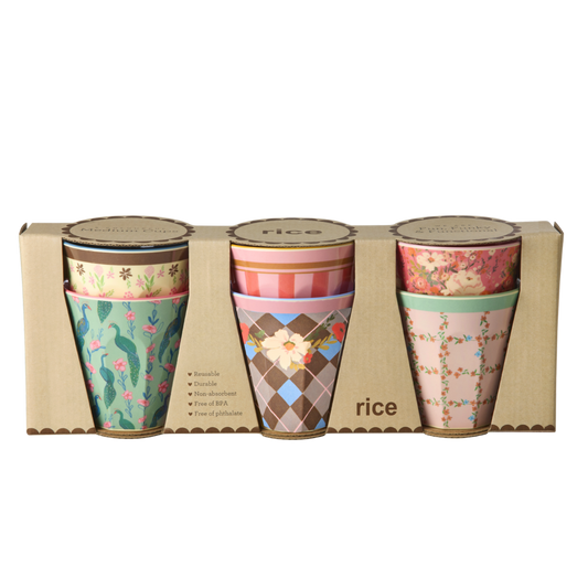 Medium reusable cups 6-pack with multicolor floral prints